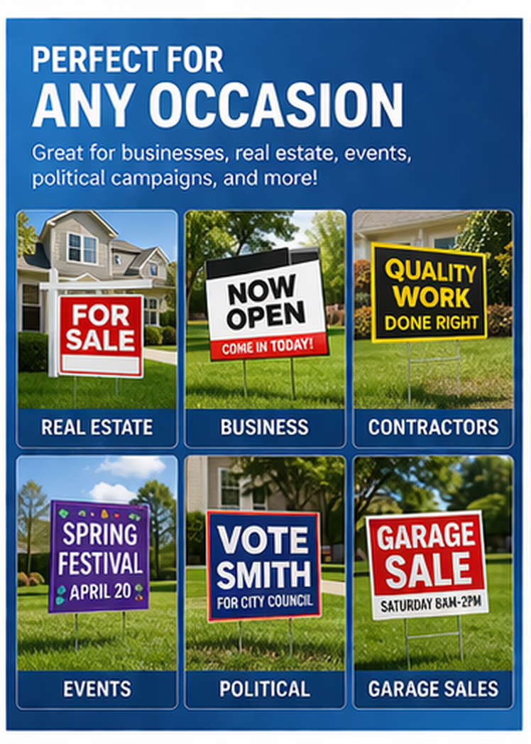 Custom 18x24 Corrugated Plastic Yard Signs – 50 Pack with 24" Stakes